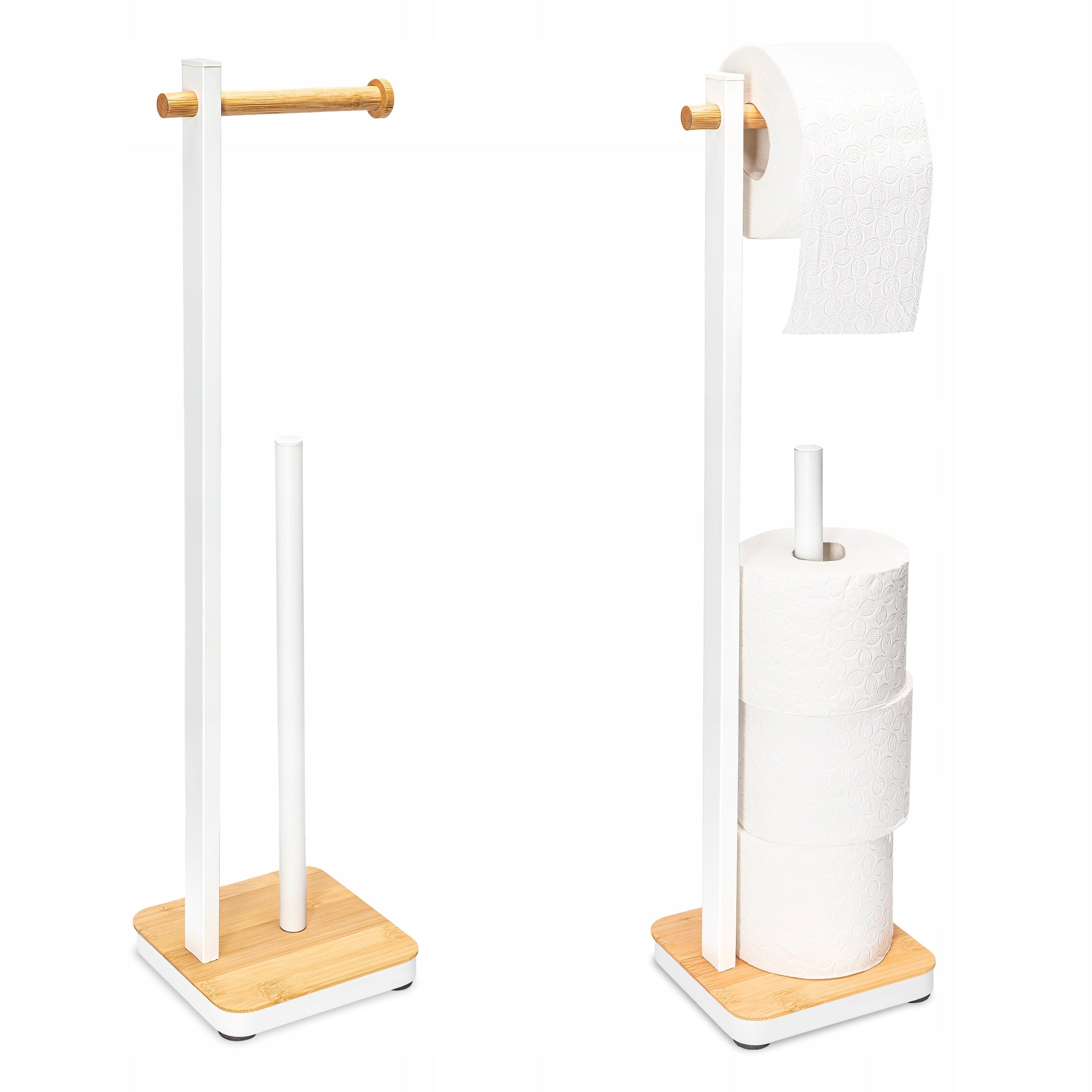 Toilet Paper Holder Stand for Toilet White Bamboo for 4 Rolls