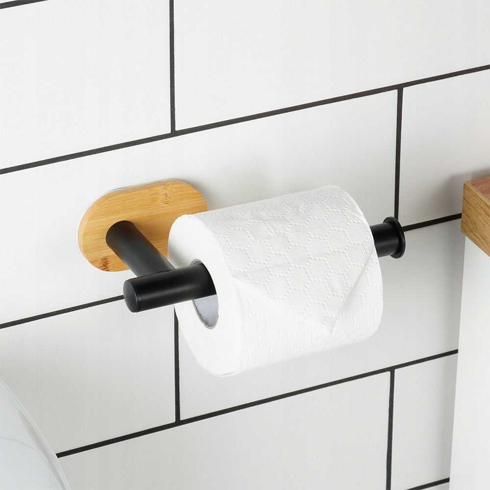 Toilet Paper Holder Wall Mounted Self Adhesive Bathroom Hanger Black Packaging status original