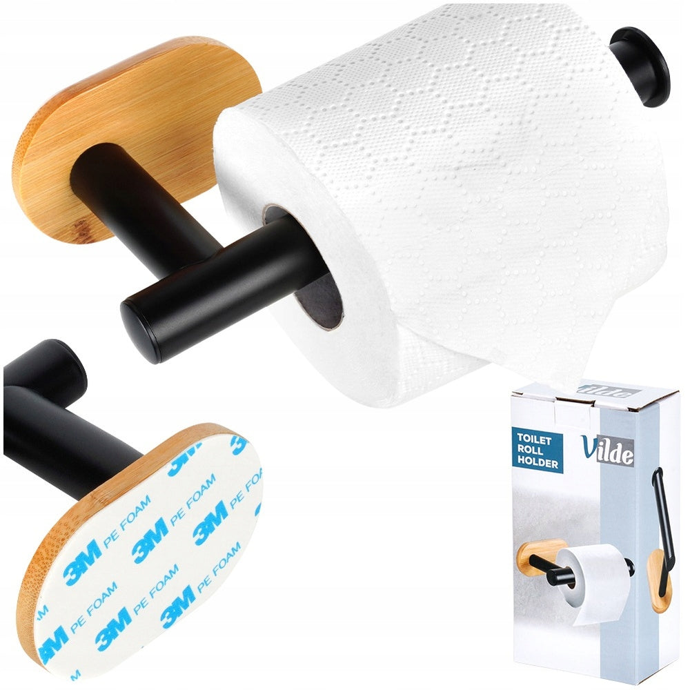 Toilet Paper Holder Wall Mounted Self Adhesive Bathroom Hanger Black