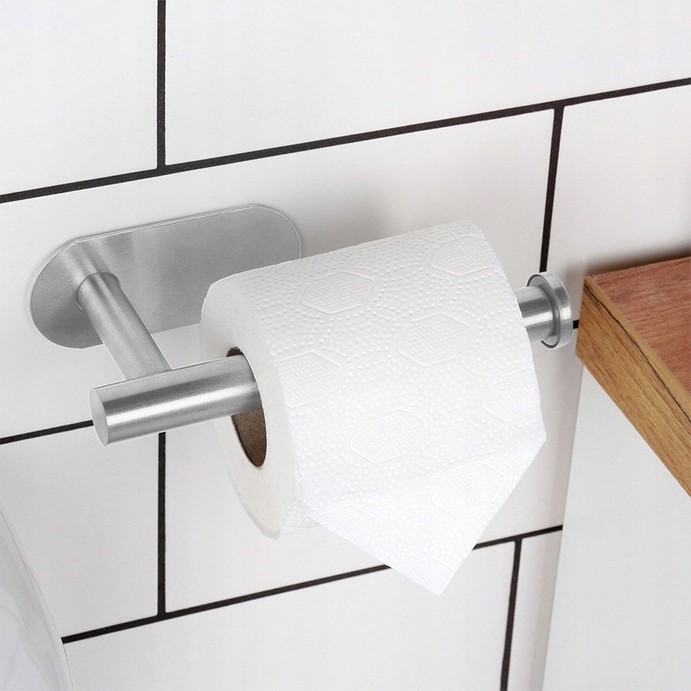 Toilet Paper Holder Wall Mounted Self Adhesive Bathroom Hanger Silver Brand Vilde