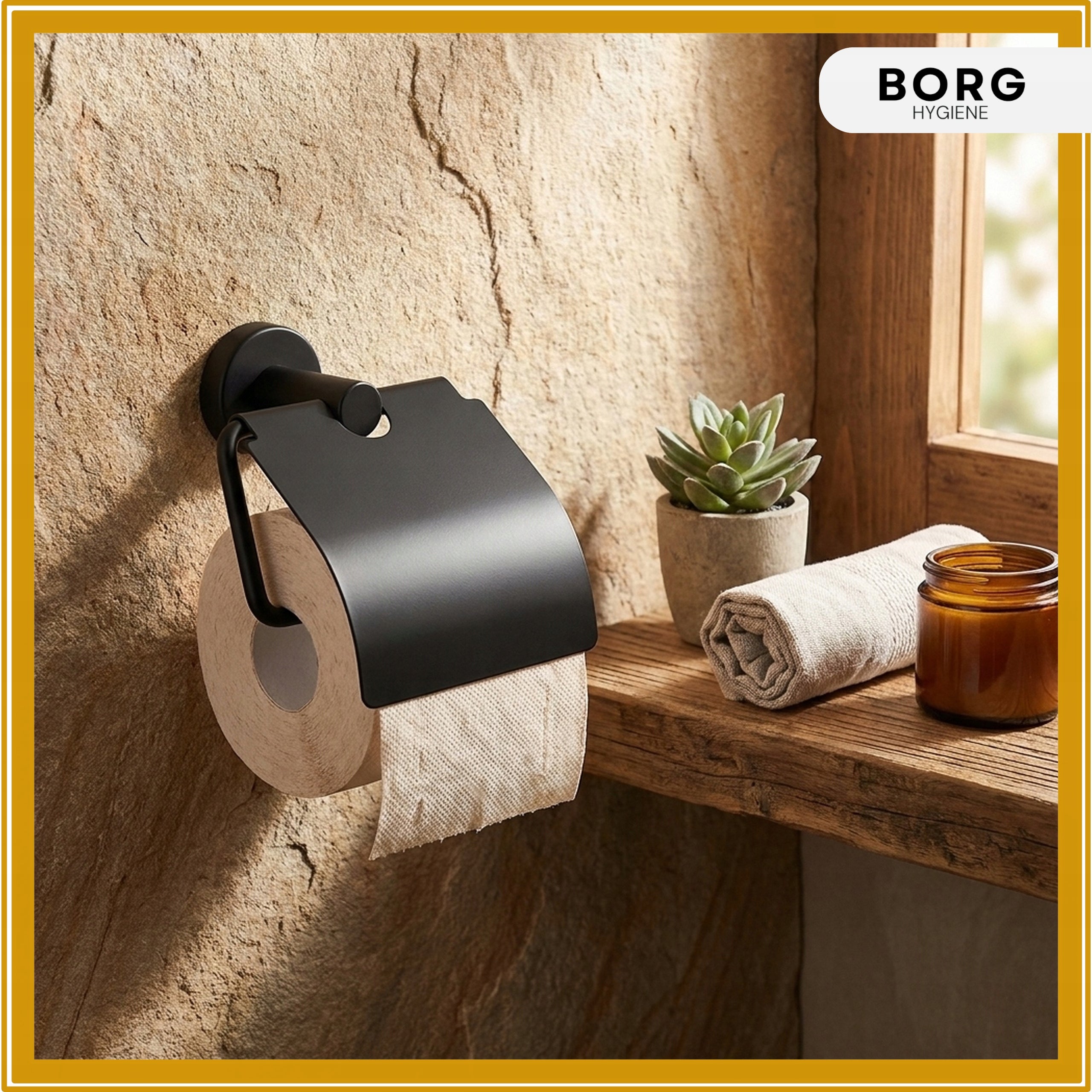 Toilet Paper Holder with Flap Black Stainless Steel BORG Hygiene Manufacturer code UPT2C