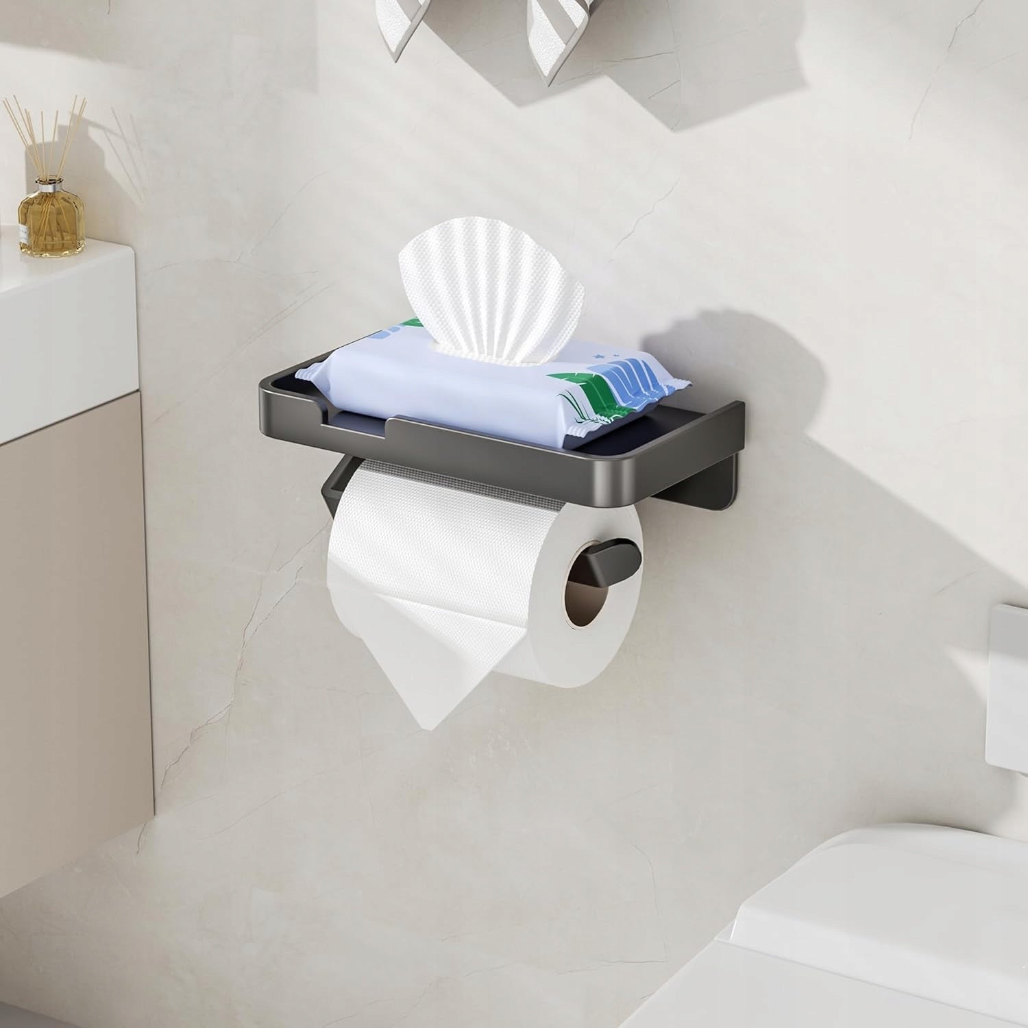 Toilet Paper Holder with Shelf Black Mat Aluminum Without Drilling Loft Manufacturer code UDPTNK