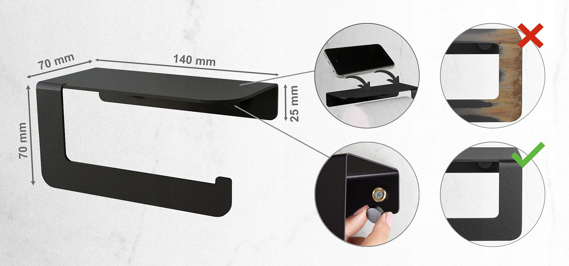 Toilet Paper Holder with Shelf Black Wall Hanger Steel Diara EAN (GTIN) 5903802180244