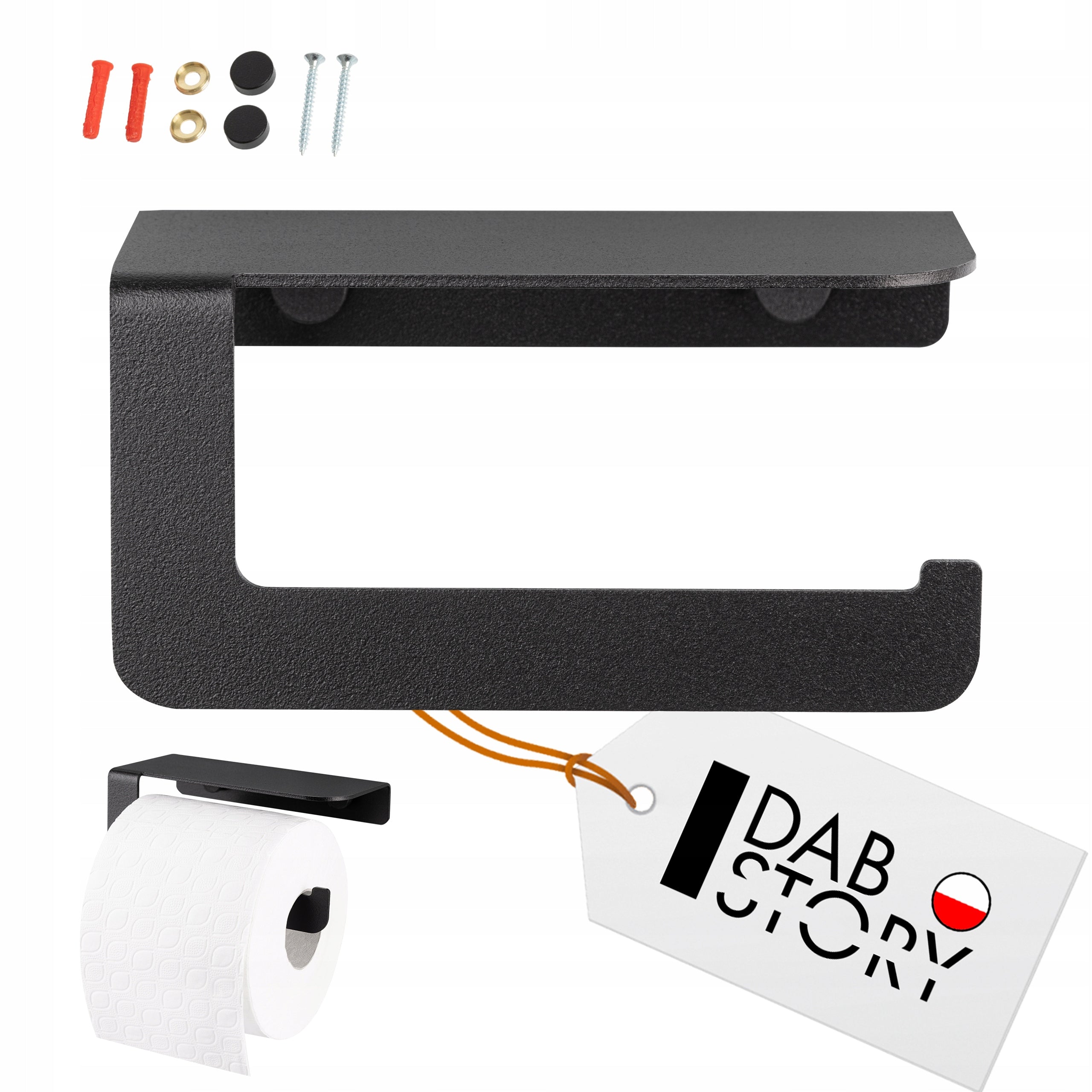 Toilet Paper Holder with Shelf Black Wall Hanger Steel Diara