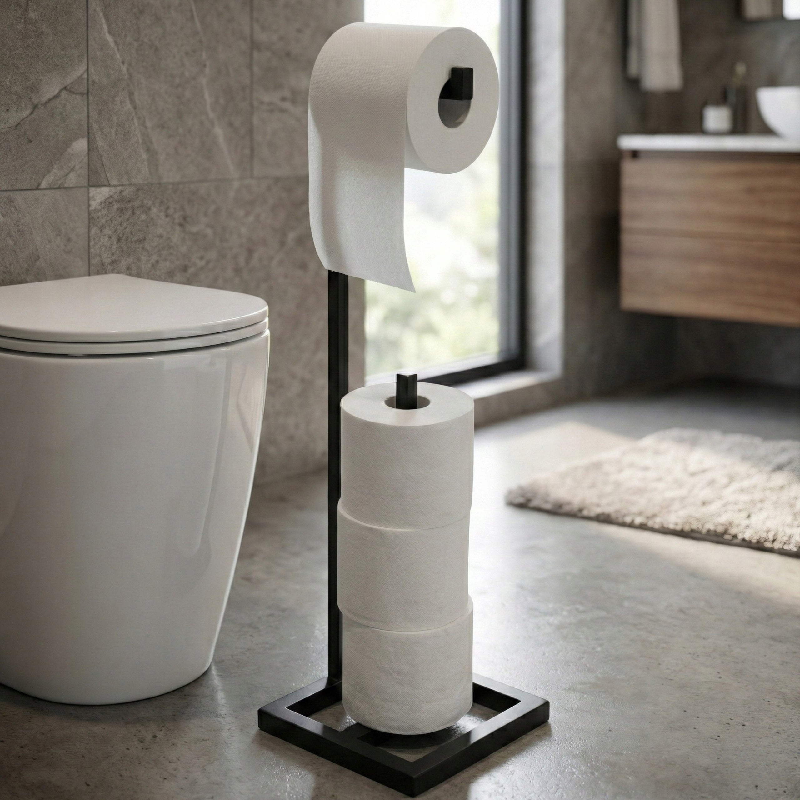 Toilet Paper Stand Loft Black Metal Industrial Polish Product Brand Framado