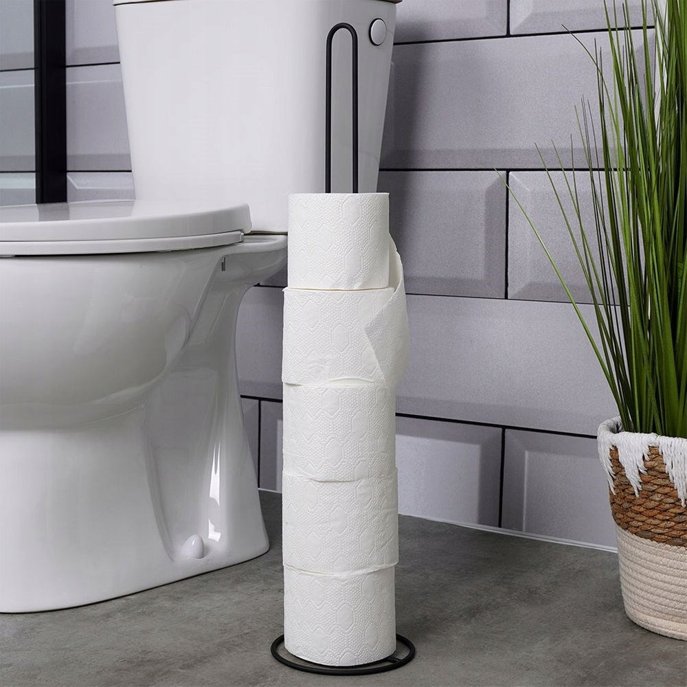 Toilet Paper Stand Rolls Bathroom Paper Metal Black Floor Packaging status original