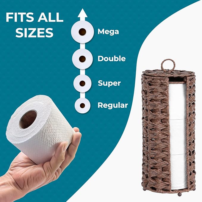 Toilet Paper Stand with Lid Boho Brown for Bathroom 17x38 cm Packaging status original