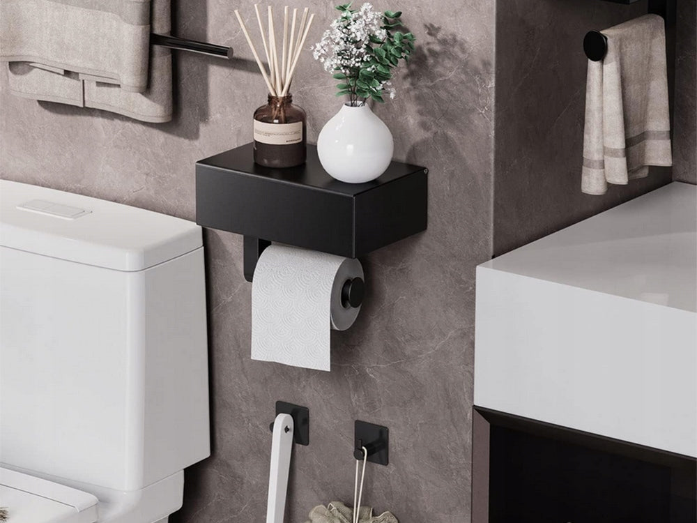 Toilet paper hanger holder container with phone shelf loft WC steel Packaging status original