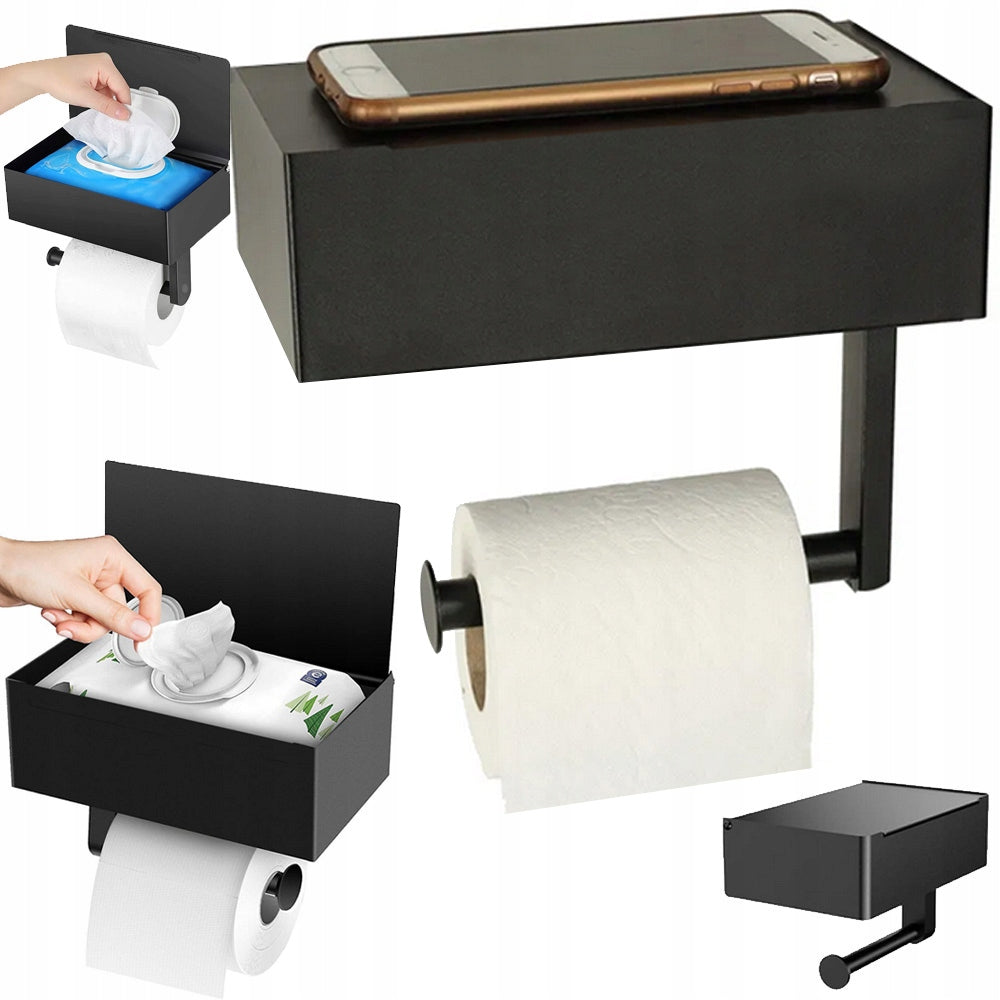 Toilet paper hanger holder container with phone shelf loft WC steel
