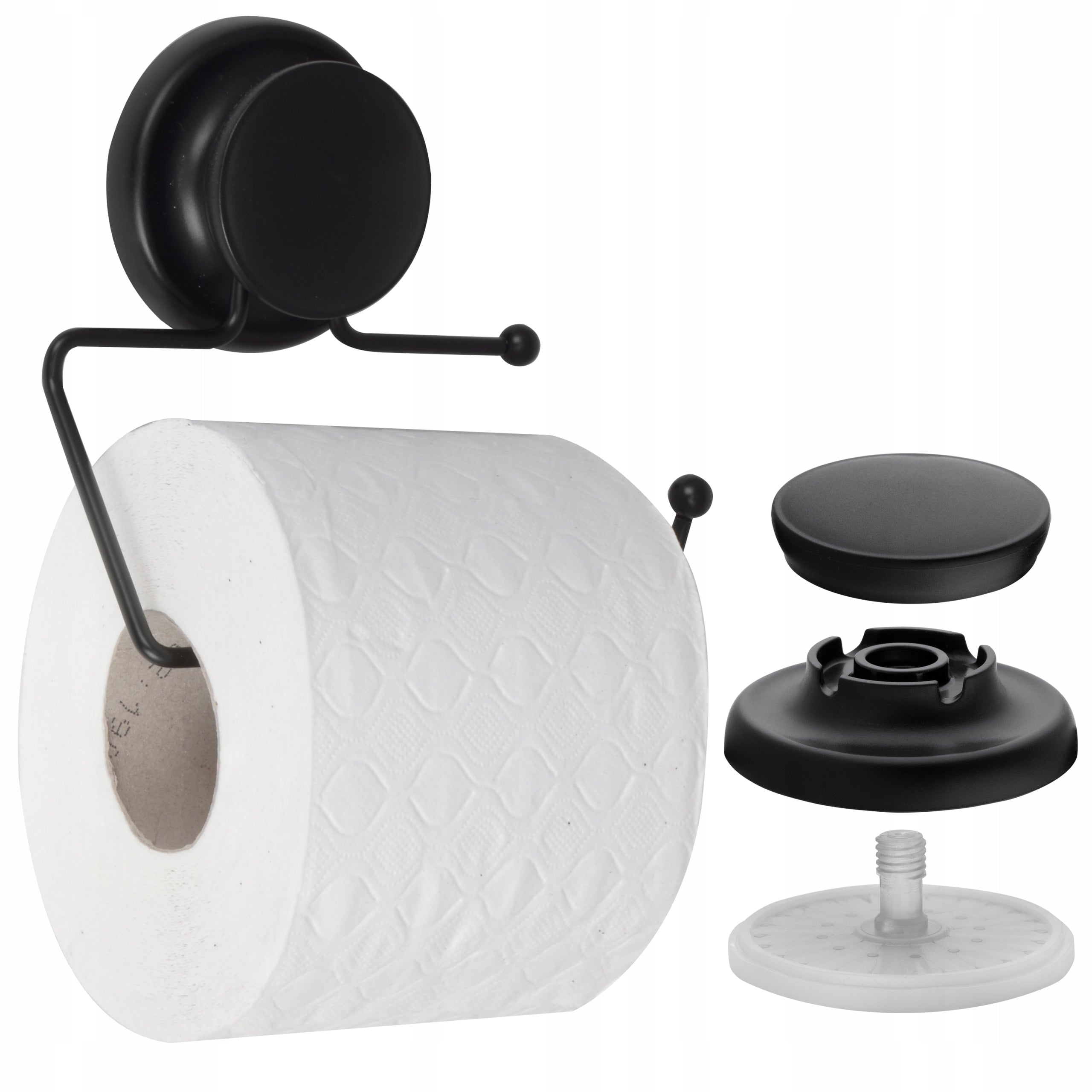 Toilet paper holder black for wall suction cup without drilling YOKA Packaging status original