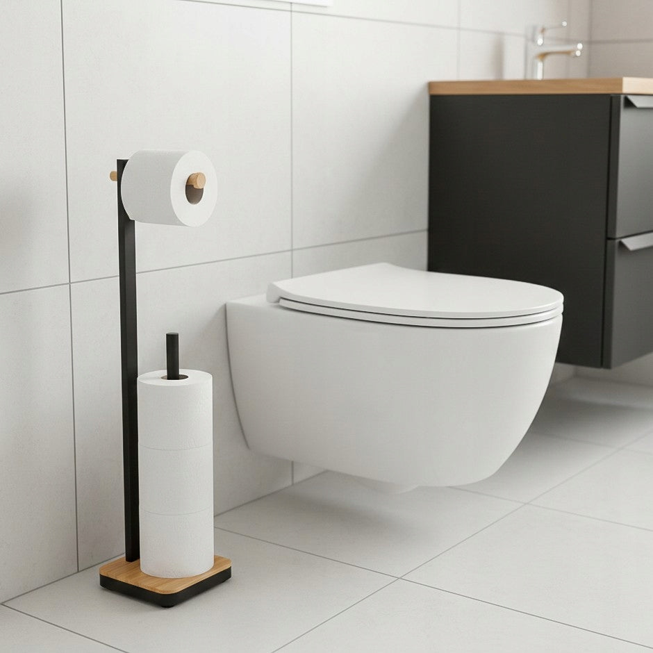 Toilet paper holder toilet hanger stock black bamboo Packaging status original