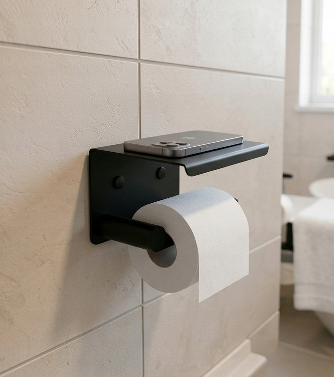 Toilet paper holder with shelf - wall - black