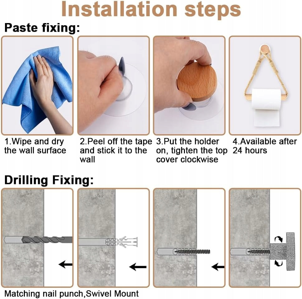 Toilet paper holder without drilling wood string loft vintage style Manufacturer code FTRS-HK021-01-EU