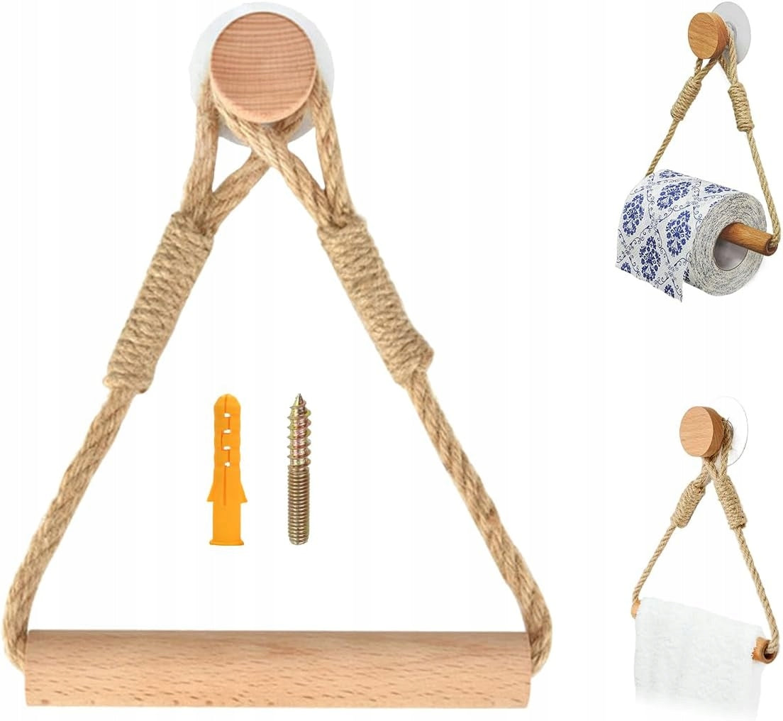 Toilet paper holder without drilling wood string loft vintage style