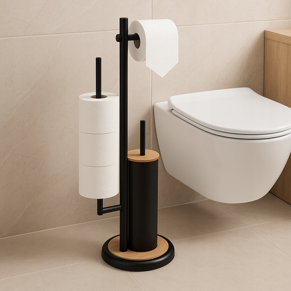 Toilet paper stand toilet brush black loft bamboo handle Packaging status original