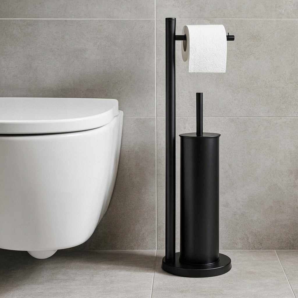 Toilet paper stand with handle and toilet brush black loft YOKA Packaging status original