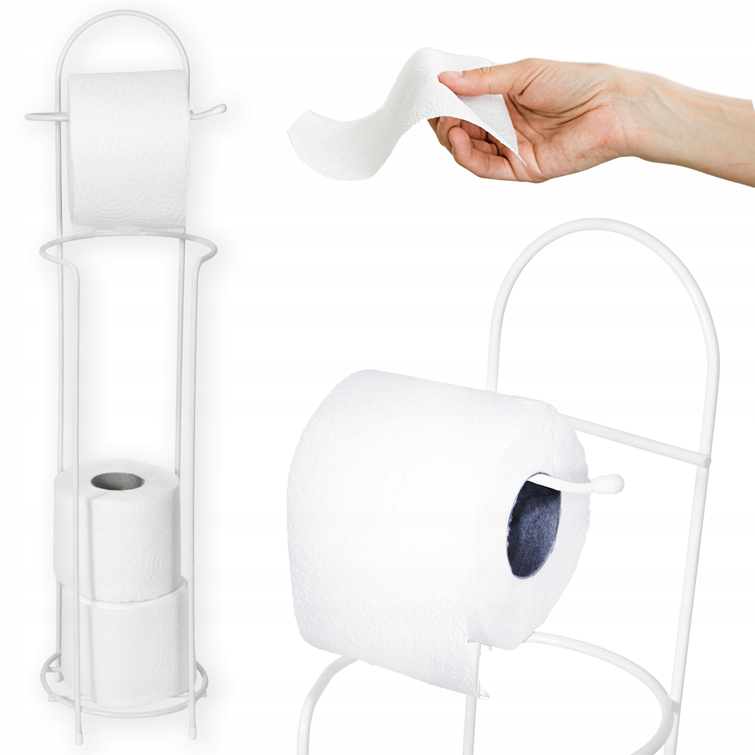 Toilet paper stand with space for spare rolls white steel