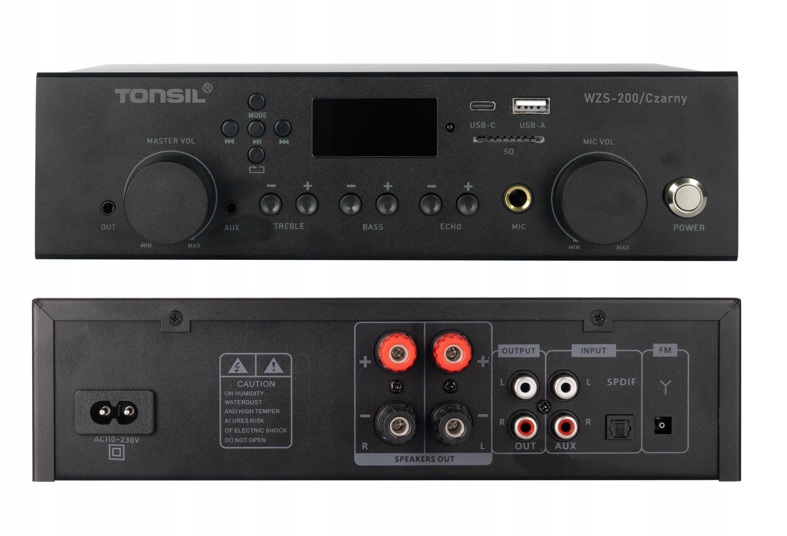 Tonsil WZS-200 Stereo Amplifier 2x60W Bluetooth 5.3 AUX MIC FM USB Black
