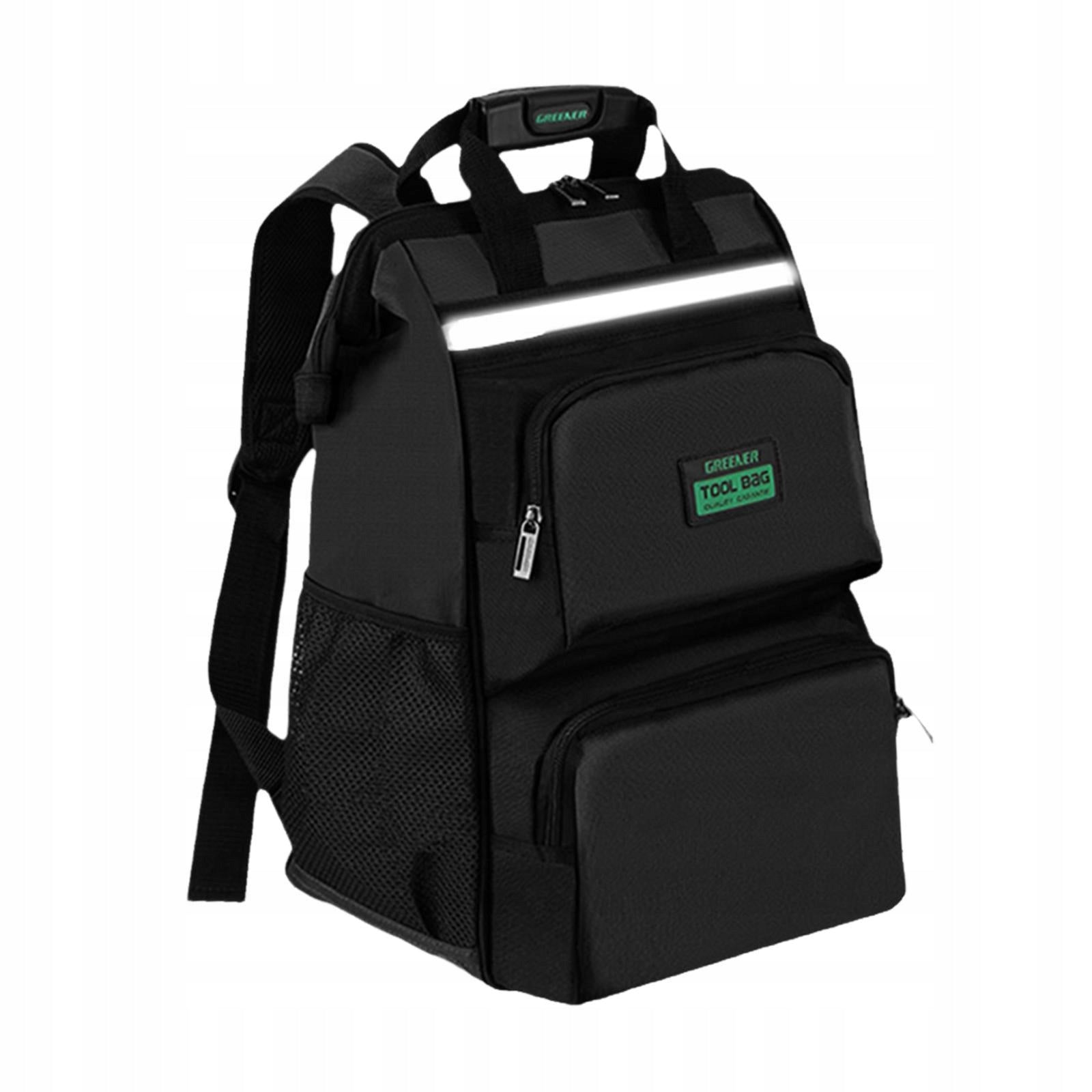Tool Backpack Black Multiple Storage Pocket 16 inch Height with Warning