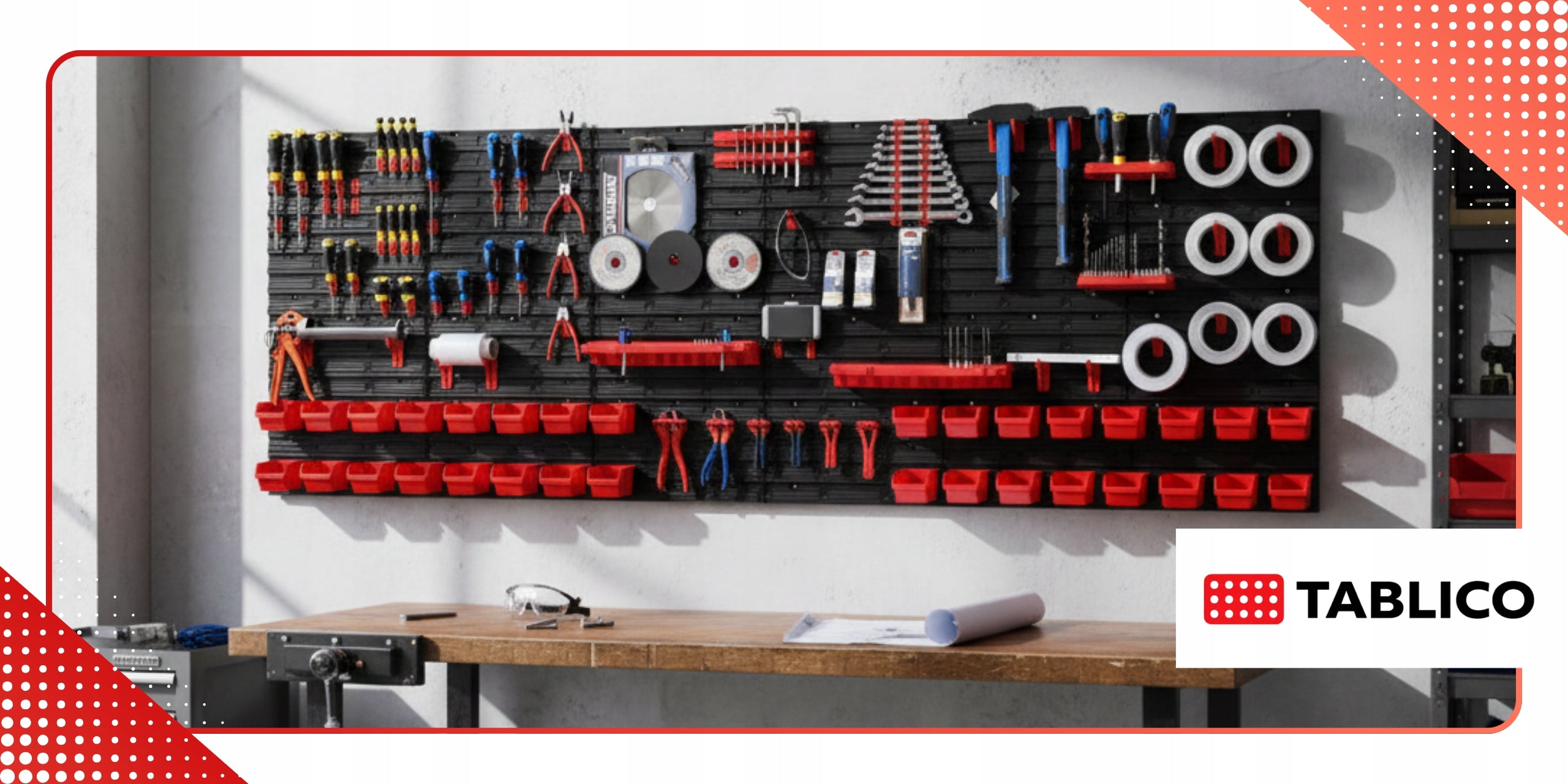 Tool Board Workshop Wall Tool Organizer with Cuvettes Color black