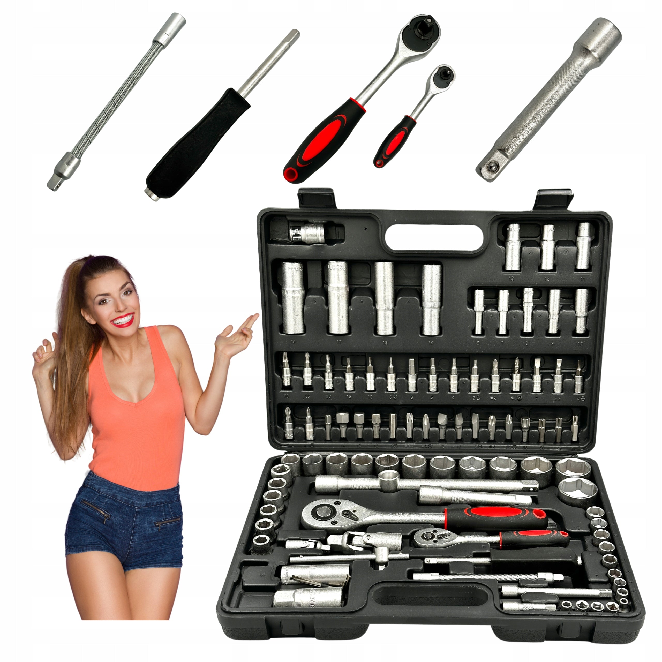 Tool Case Wrench Socket Tool Kit 94 Element 1/4 1/2 in. Brand Web Truck