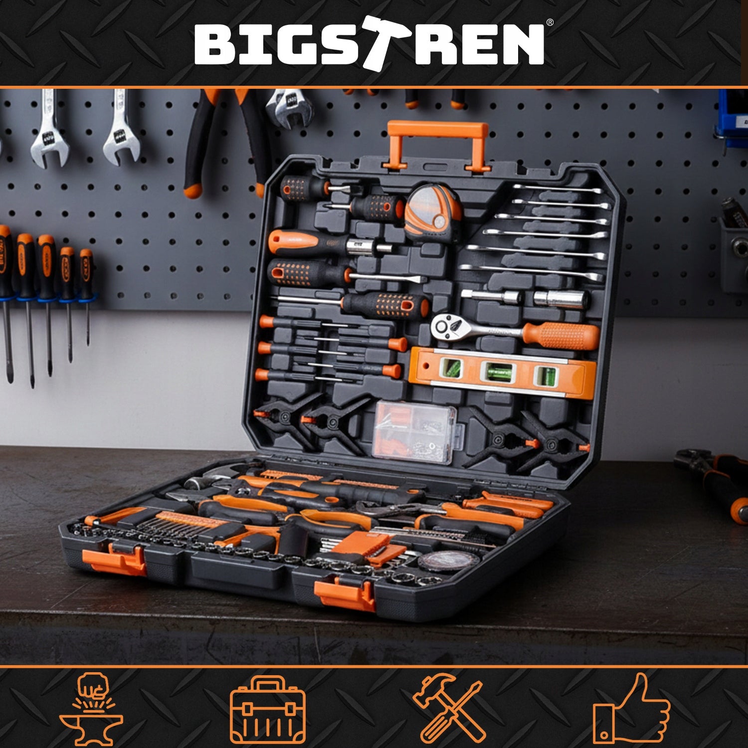Tool Set Bigstren 168 el. Suitcase Wrenches Bits Sockets 3/8" 1/4" 72T EAN (GTIN) 5904665712757