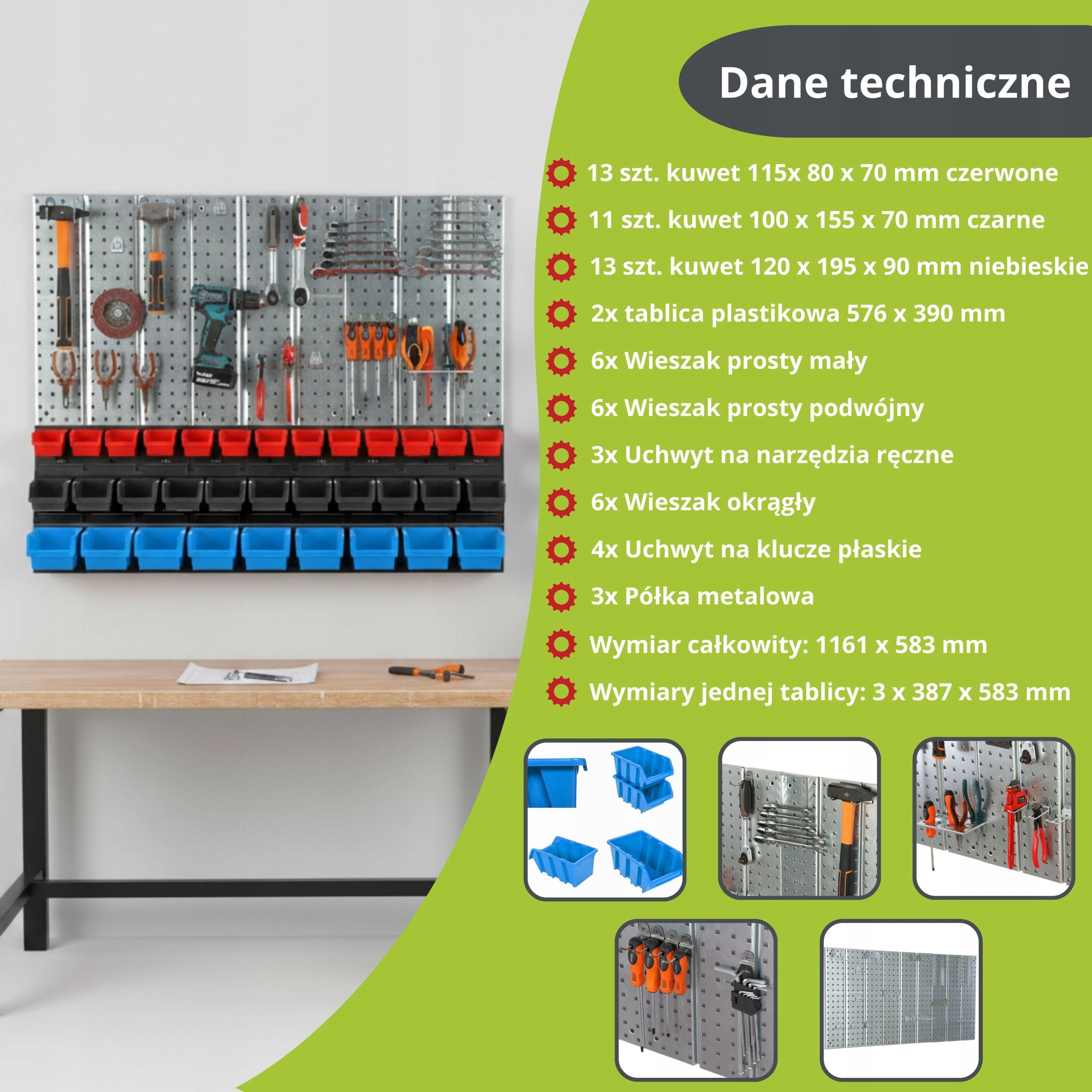 Tool Wall Workshop Garage Board Set, Handles Steel + Plastic EAN (GTIN) 5904865727797