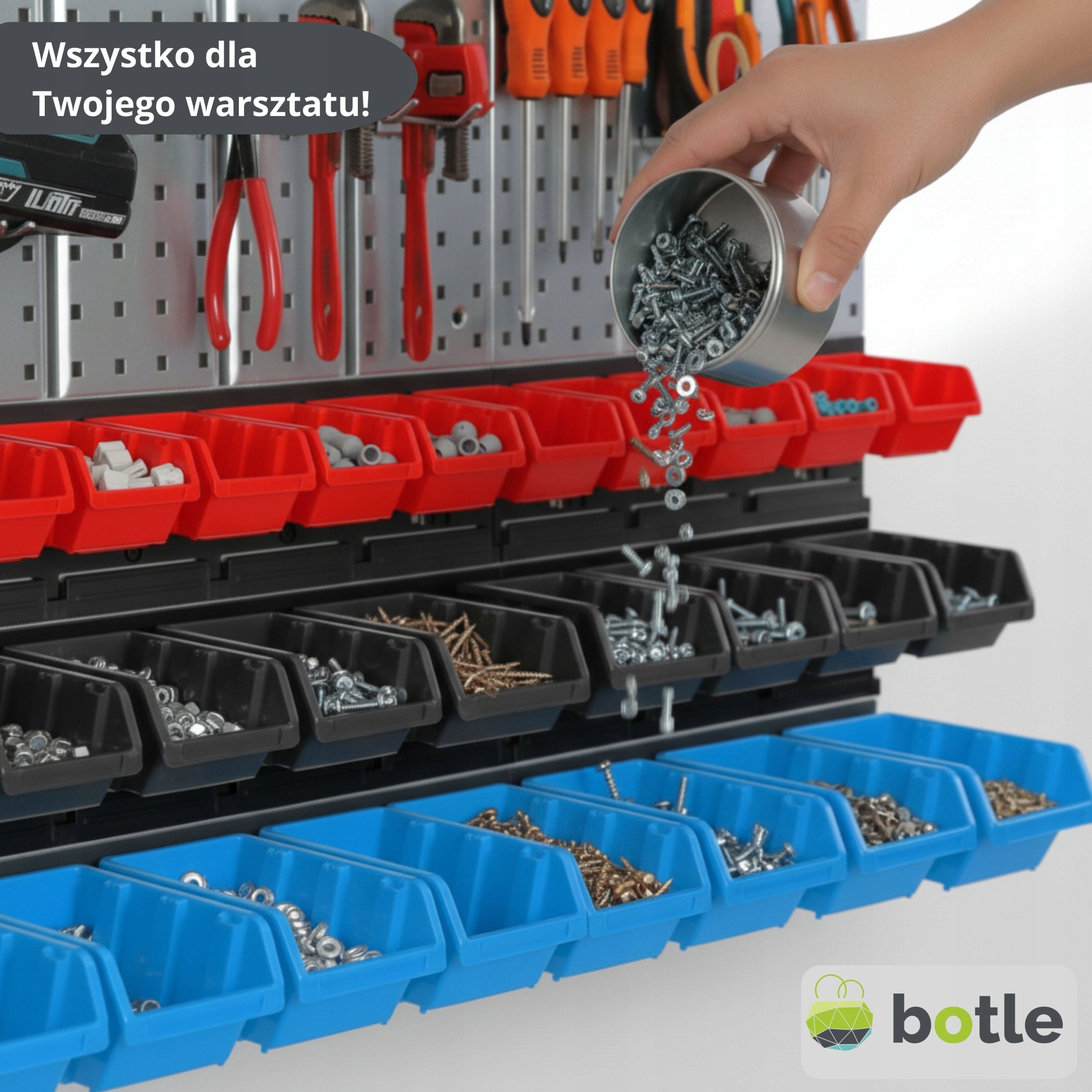 Tool Wall Workshop Garage Board Set, Handles Steel + Plastic Kind pegboard