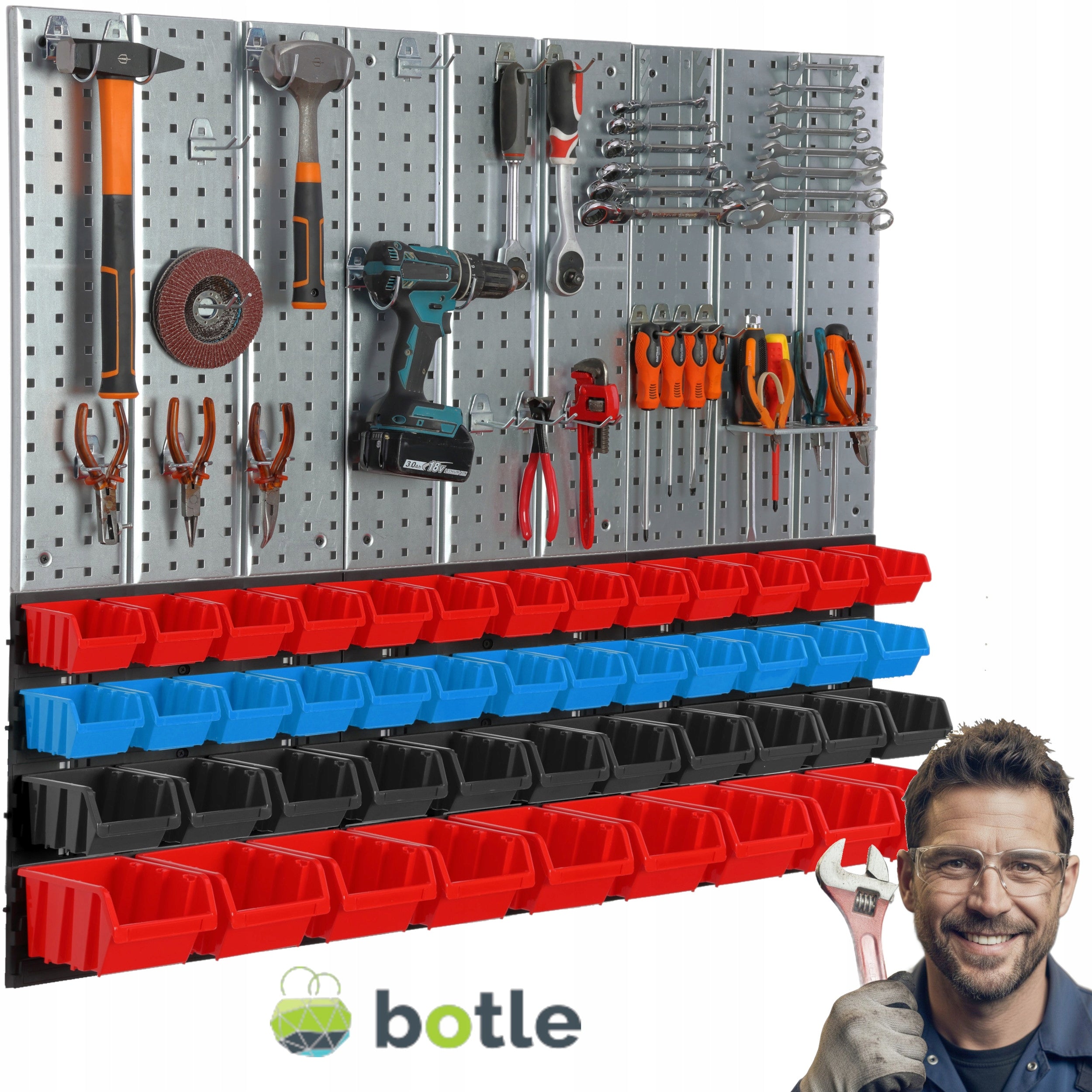 Tool Wall Workshop Garage Board Set, Handles Steel + Plastic