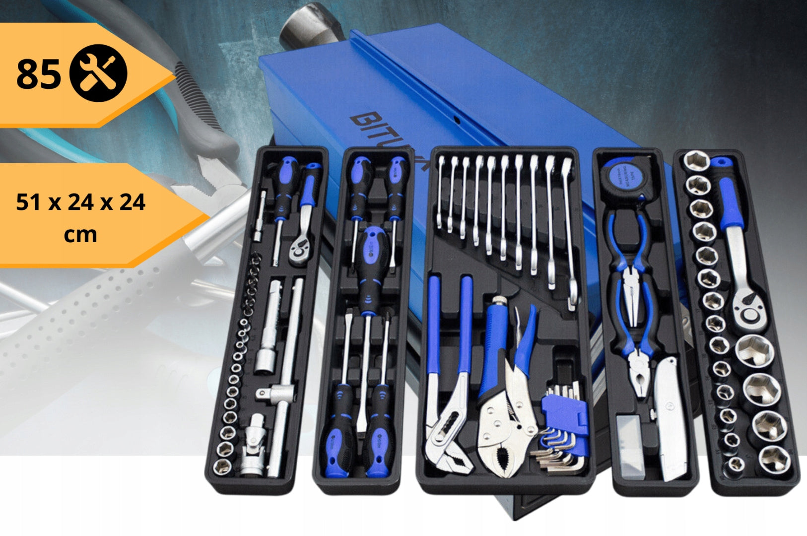 Tool box 85 el wrenches ratchet screwdrivers workshop case Manufacturer code 5907131810919