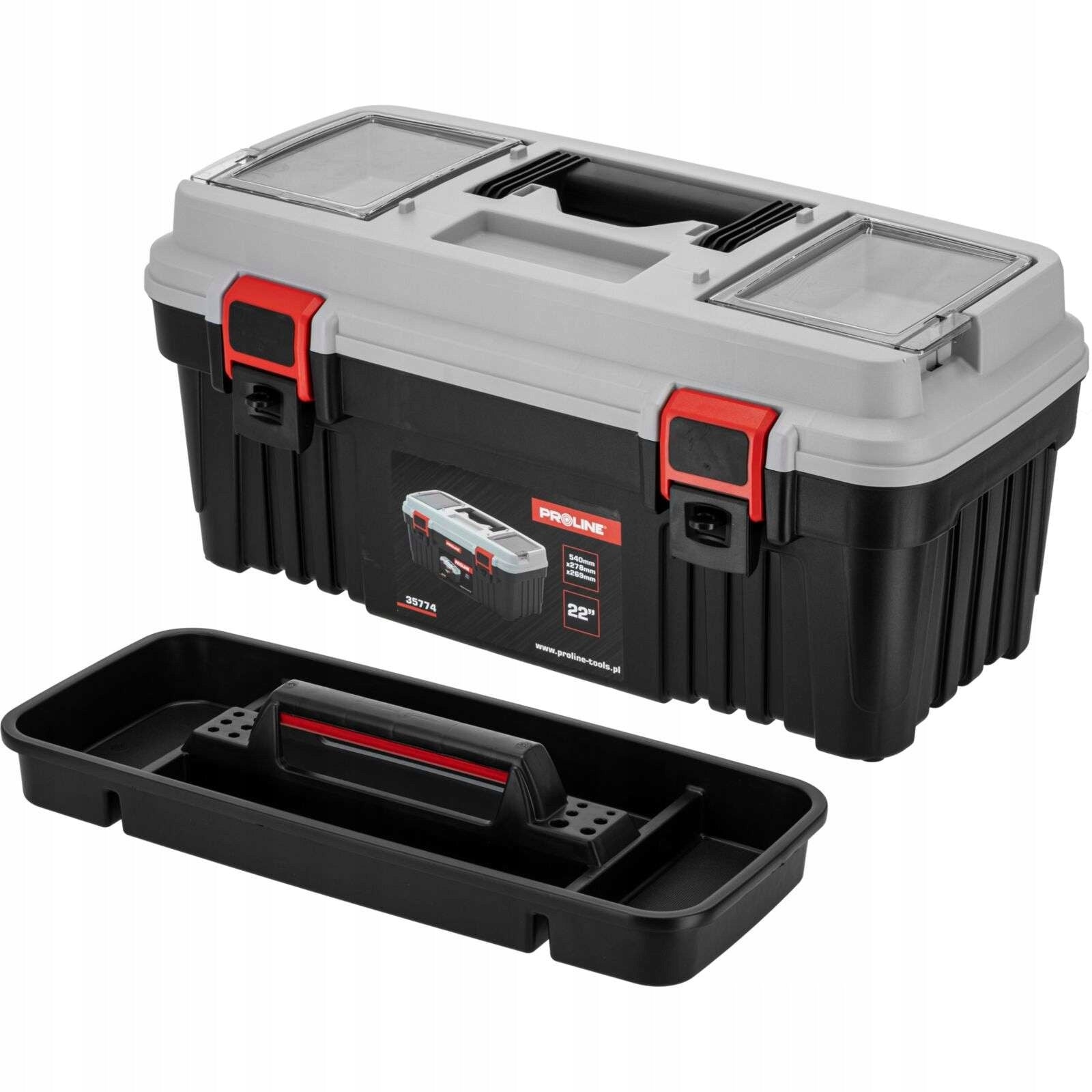 Tool box with 2 buckles 22 inches 540x278x269 tray Proline 35774