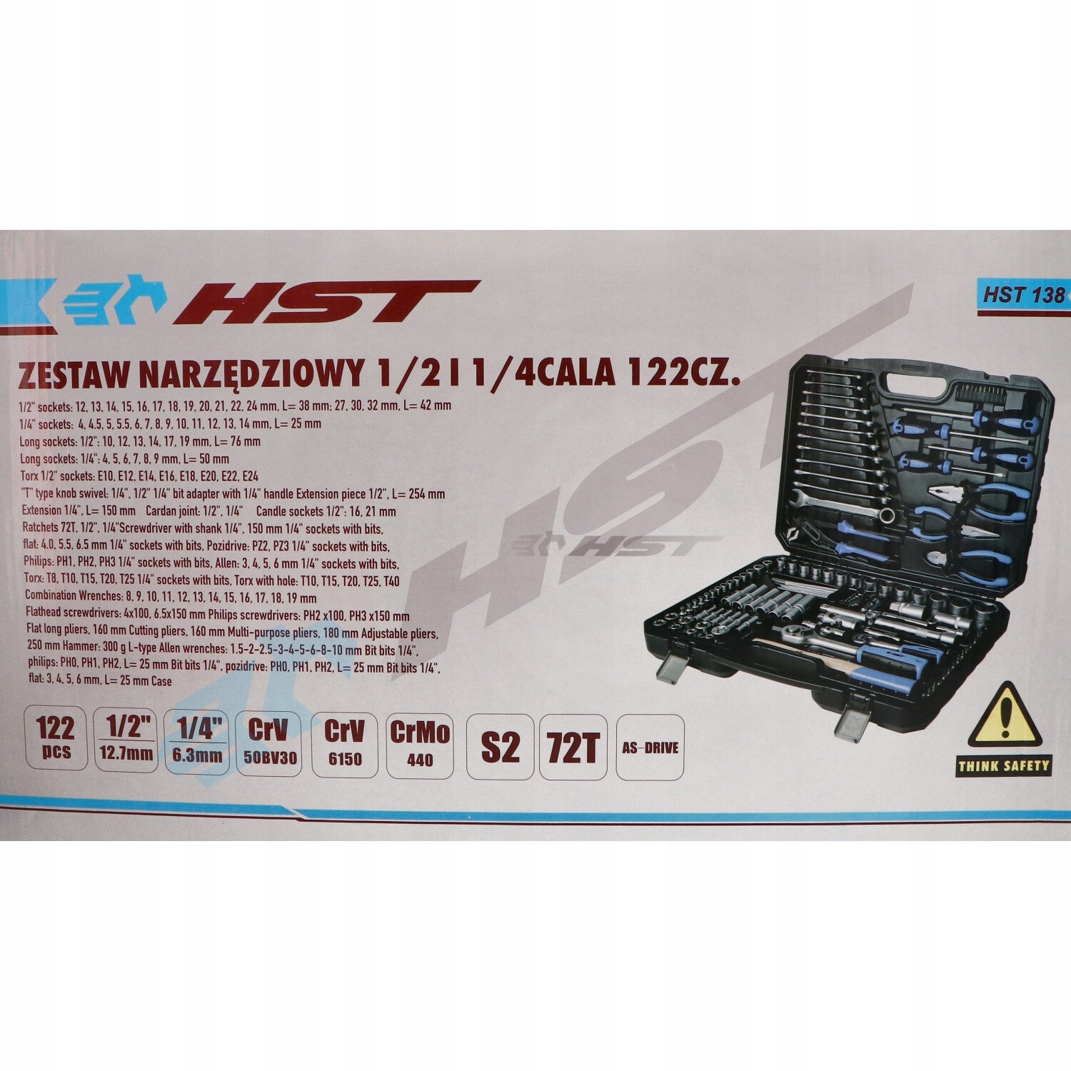 Tool kit HST 138 – 122 elements, pliers, hammer, screwdrivers Packaging status original