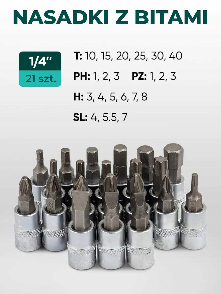 Tool set 1/4" 66el. 6-angle 4-14 mm Ratchet cap bits Rockforce Product weight with unit packaging 2 kg