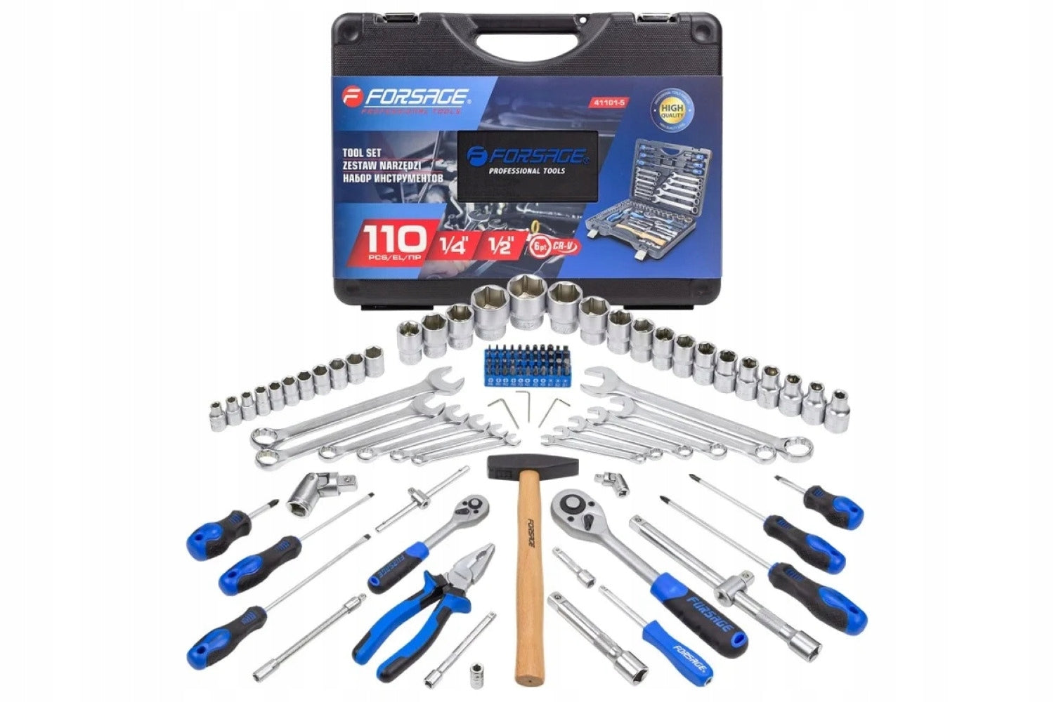 Tool set 1/4" and 1/2" 5-32 mm 6-angle 110 el. Forsage