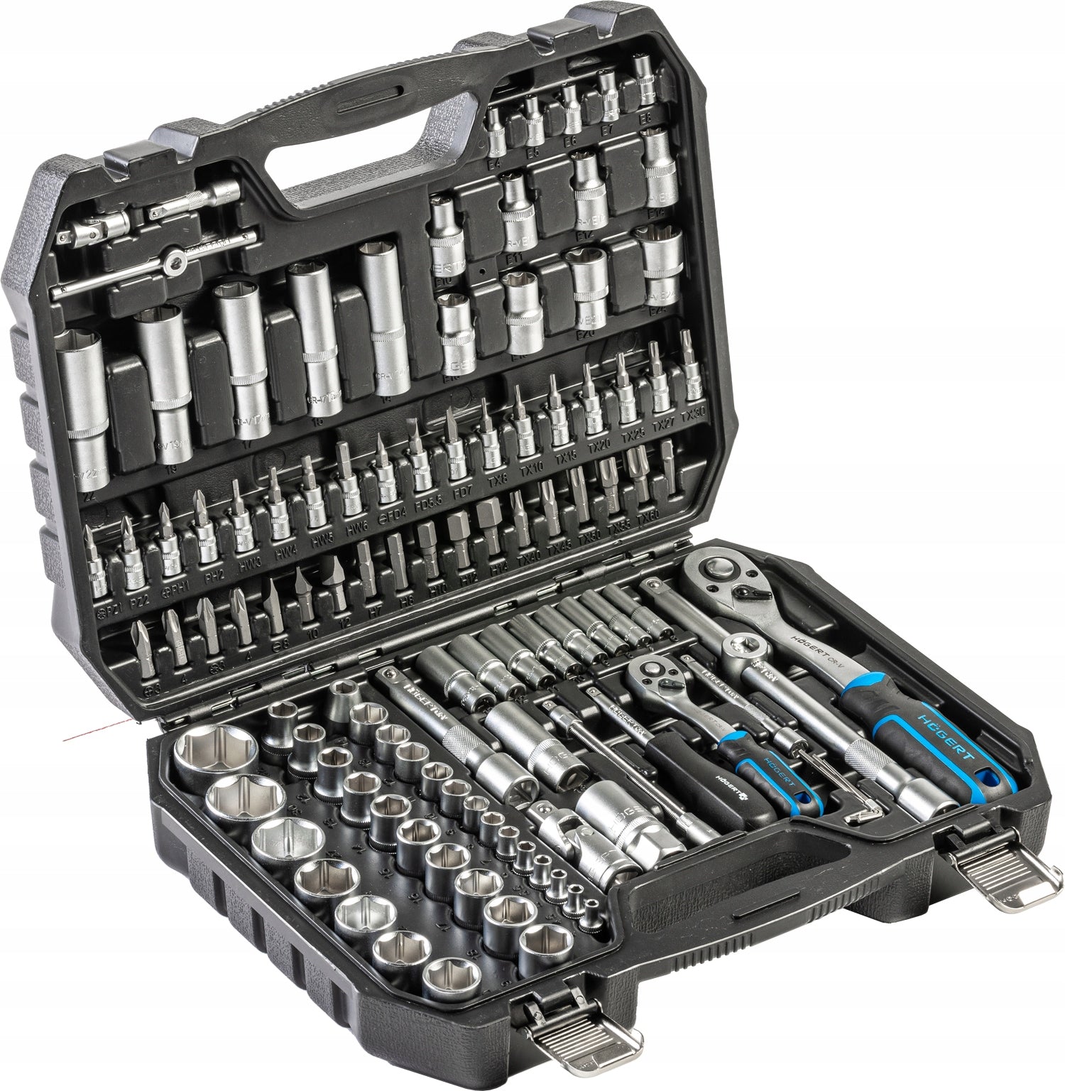 Tool set 112 pcs, CrV, ratchet 1/4″ and 1/2 HT1R232