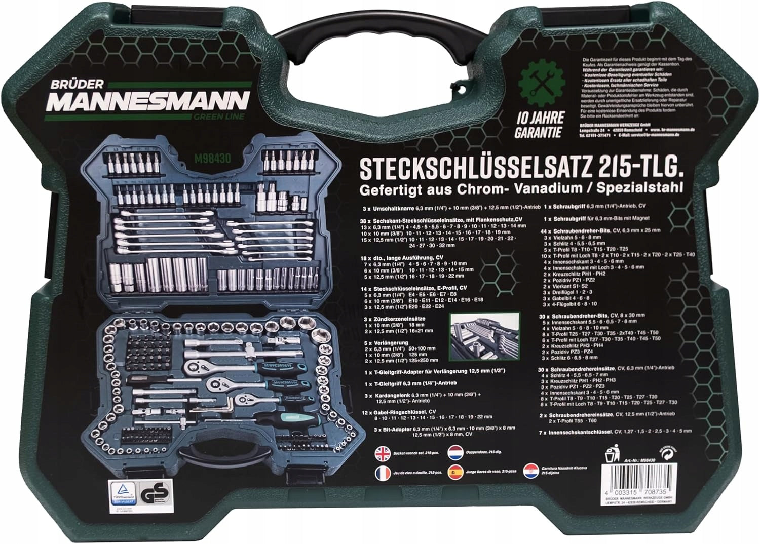 Tool set 215 el. Socket wrenches 1/2 3/8 1/4 Rattle Mannesmann Brand Brüder Mannesmann
