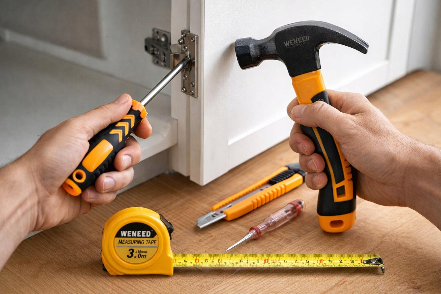 Tool set 6 el hammer screwdrivers knife measure sampler household tools Product weight with unit packaging 1 kg