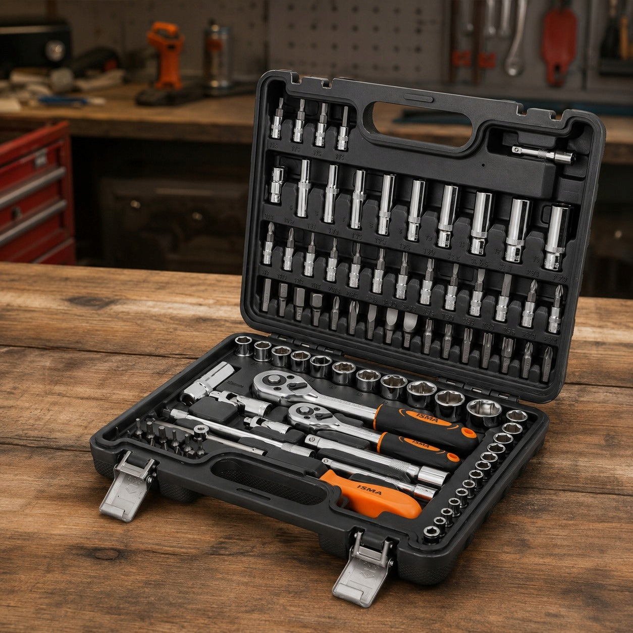 Tool set 94 el. sockets 1/4 3/8 4-22 mm ratchet bit caps Brand Isma
