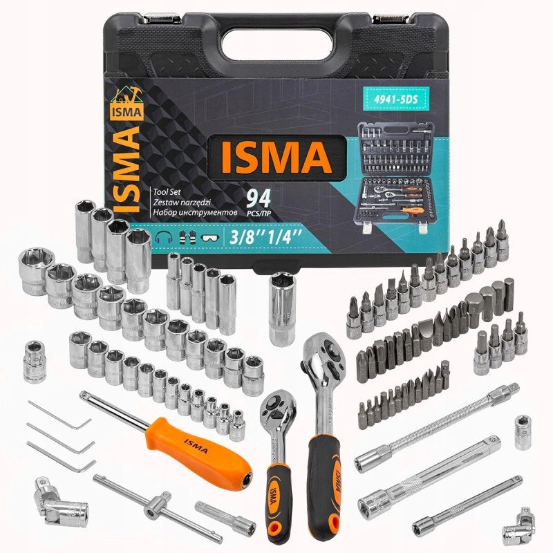 Tool set 94 el. sockets 1/4 3/8 4-22 mm ratchet bit caps Packaging status original