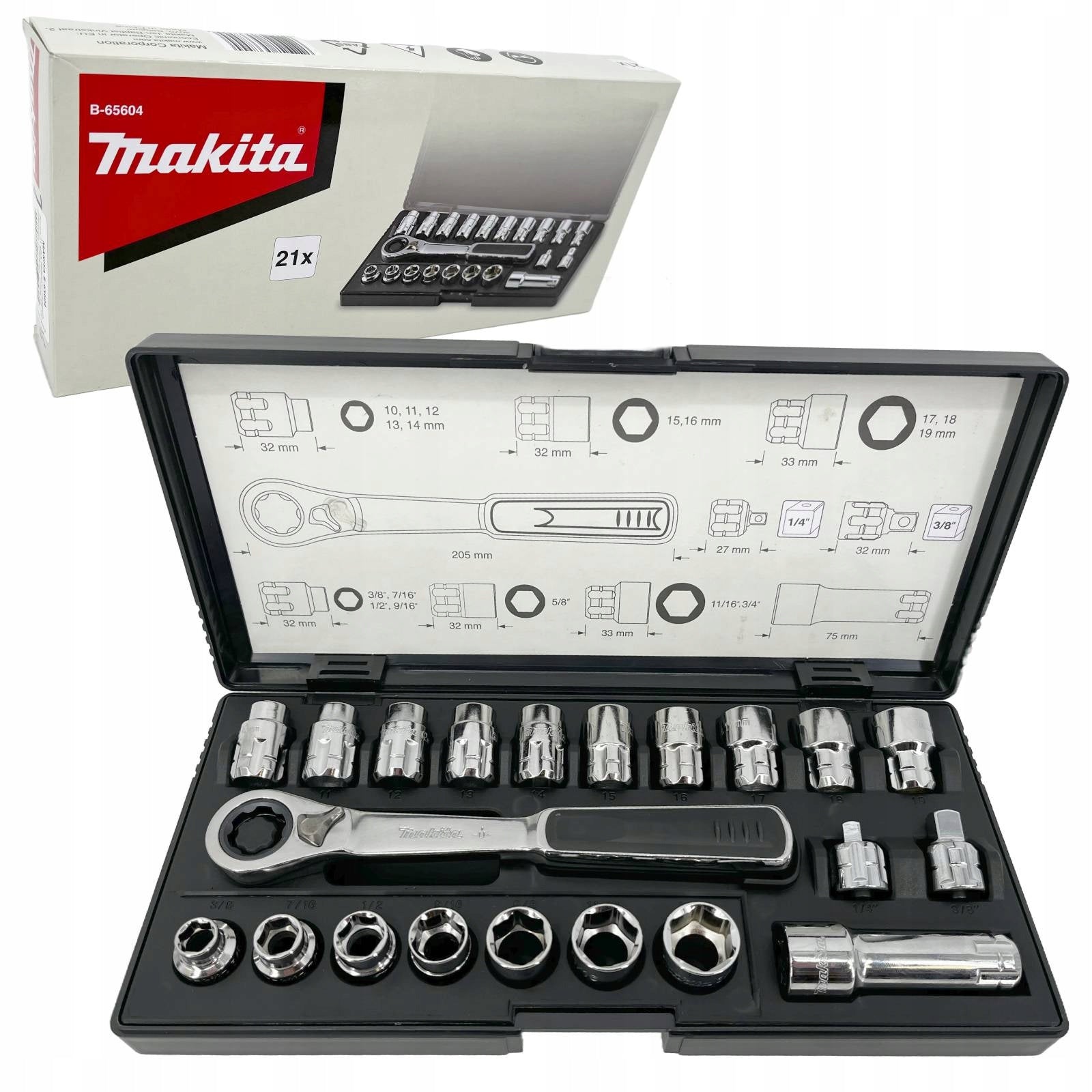 Tool set MAKITA B-65604 ratchet through caps 21el ORIGINAL