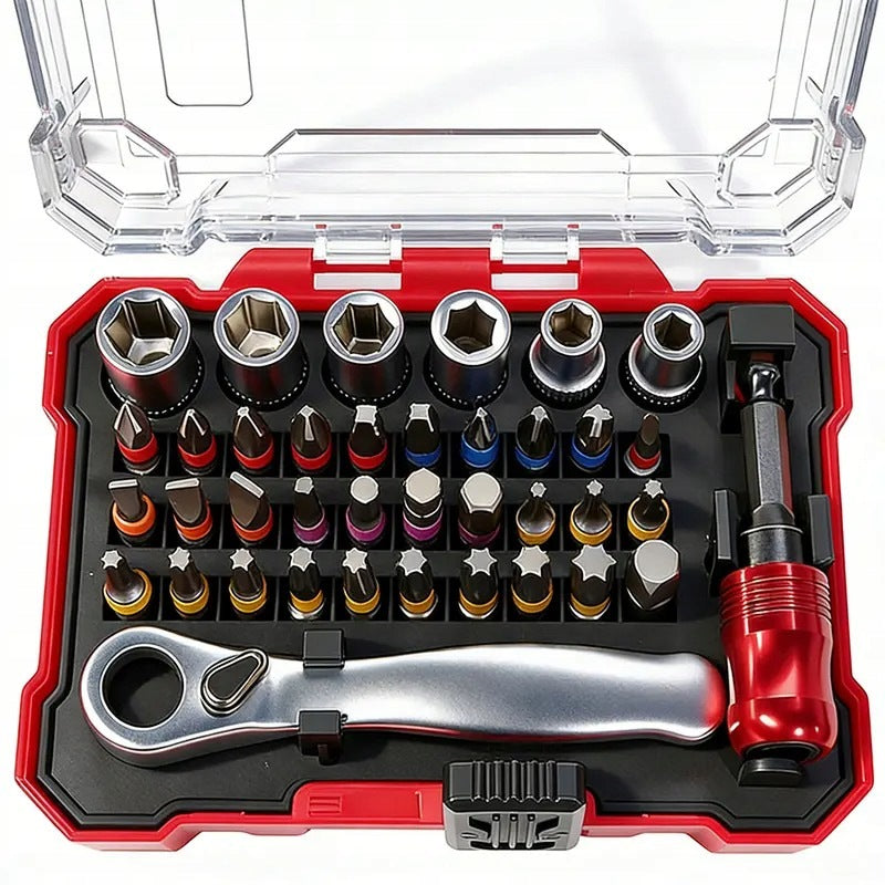 Tool set, ratchet socket bits 1/4" screwdriver bits 38 el.