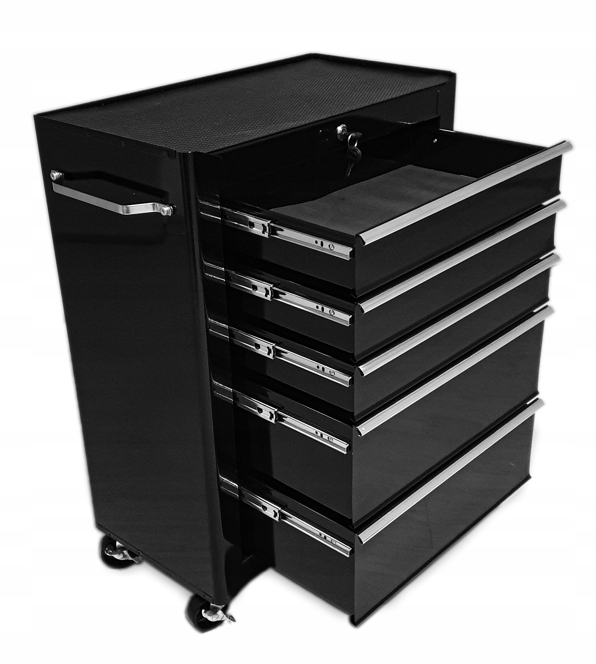 Tool trolley workshop cabinet 5 drawers raised chest of drawers black Product height 73 cm