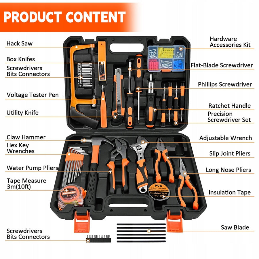 Toolbox set, 105-piece super set, including saw, screwdriver, pliers, etc. Brand no brand