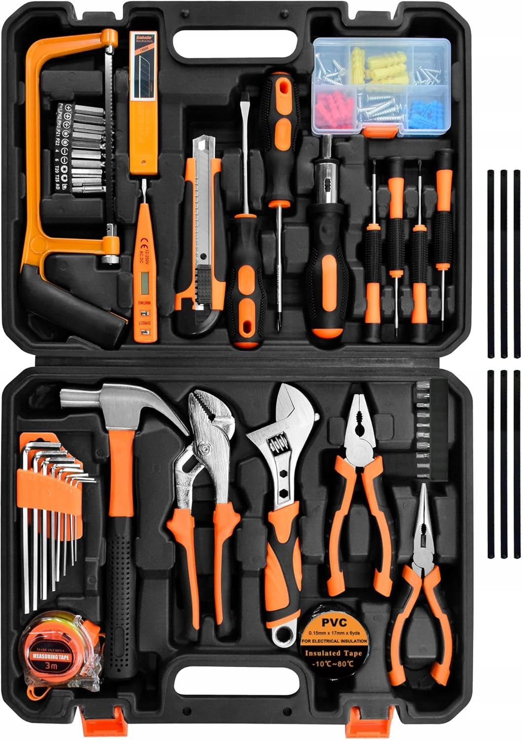 Toolbox set, 105-piece super set, including saw, screwdriver, pliers, etc.