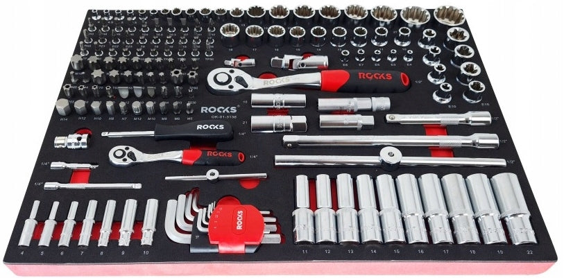 Toolkit ROOKS MASTER GARAGE 1/2” 1/4” 155 ELEMENTS SOCKET WRENCHES Manufacturer code OK-01.3136
