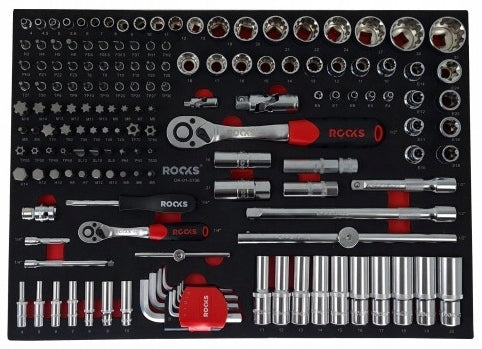 Toolkit ROOKS MASTER GARAGE 1/2” 1/4” 155 ELEMENTS SOCKET WRENCHES