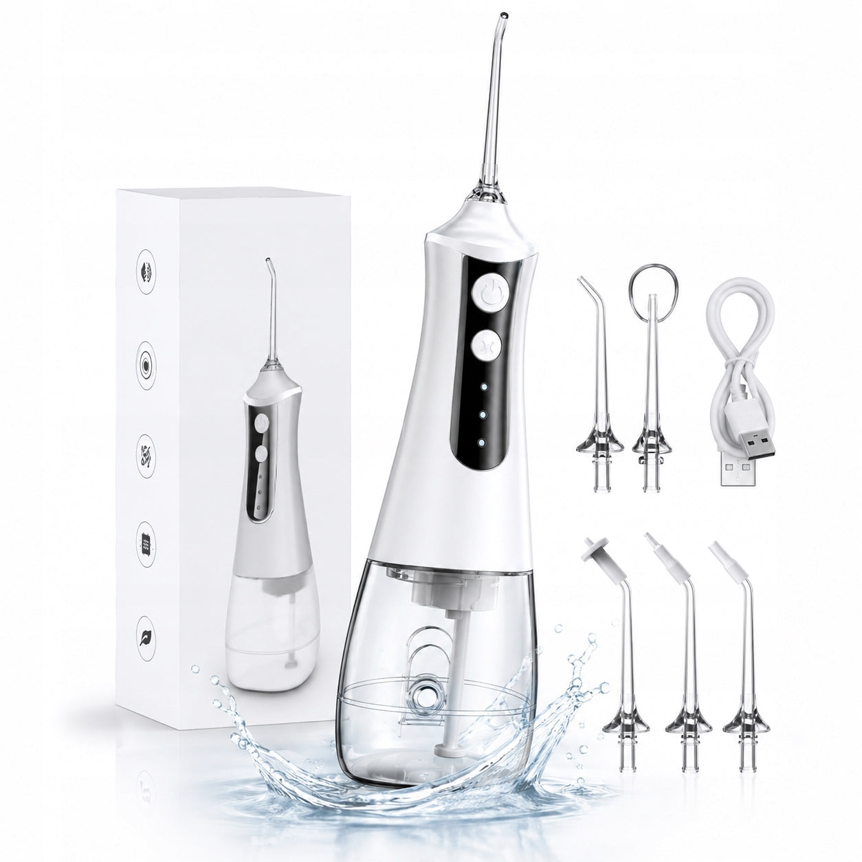 Tooth Irrigator Wireless 300ml 3 Modes 5 Nozzles White Powerful Portable