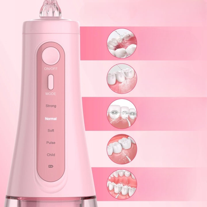 Tooth Irrigator Wireless Charging USB 5 MODES/6 NOZZLES 350ML PINK Brand SEJOY