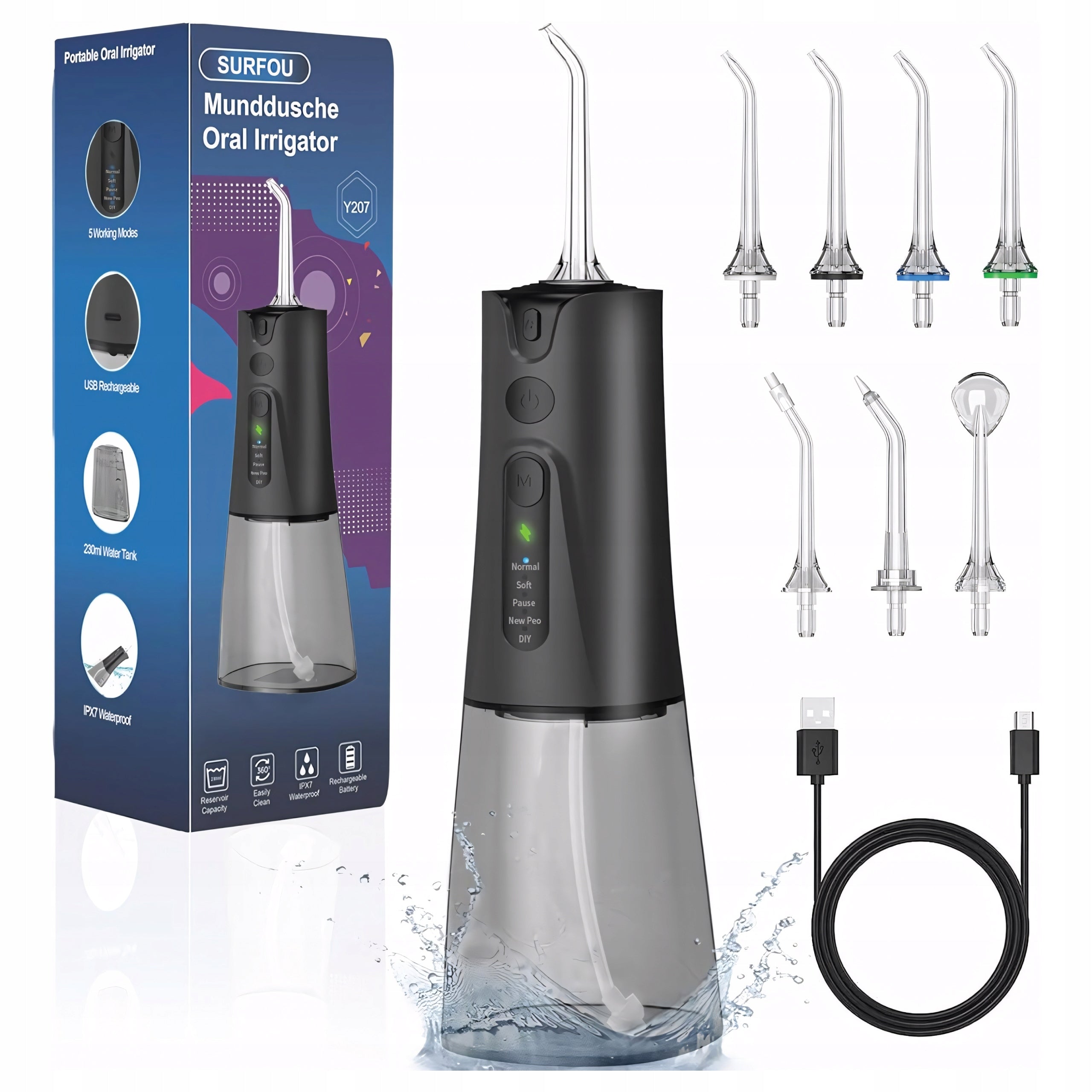 Tooth Irrigator Wireless Dental 7 Nozzles 4 Modes USB-C 300ml