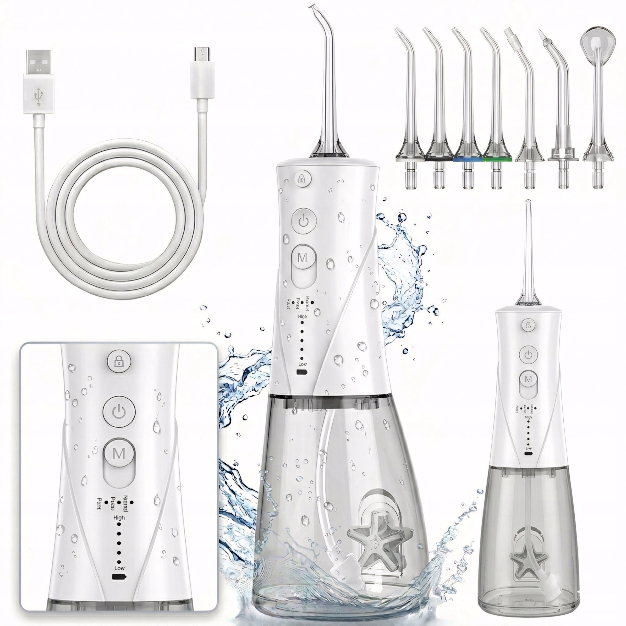 Tooth Irrigator Wireless Dental 7 Nozzles 5 Modes IPX7 230ml USB